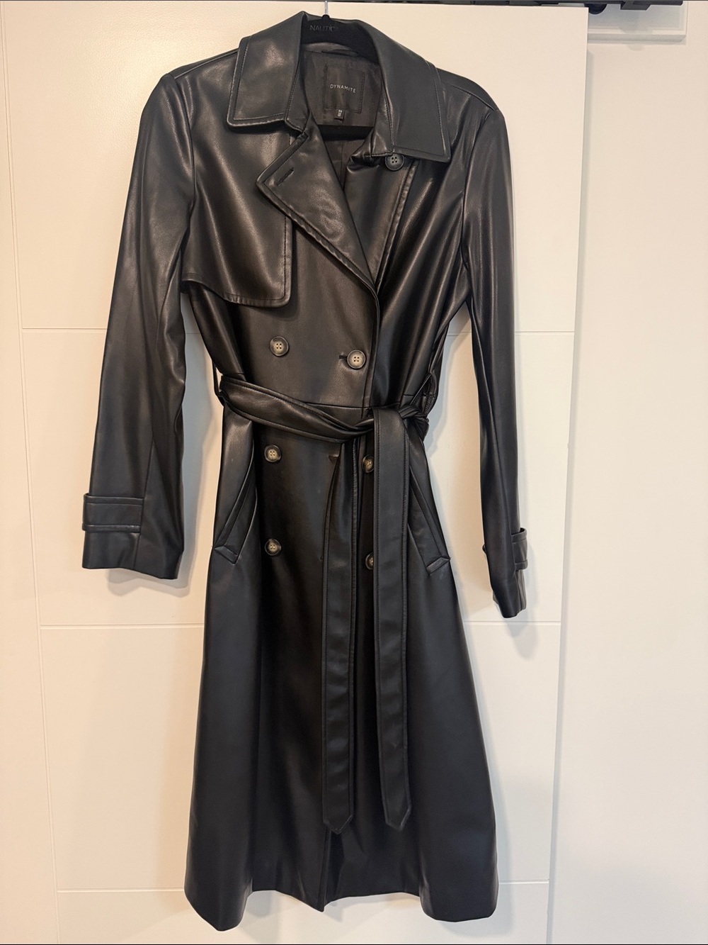 Dynamite Black Faux Leather Trench Coat S Like New